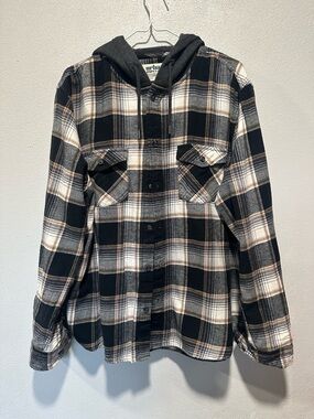 urban pipeline Gray, Black & Brown Plaid Hooded Shirt Jacket